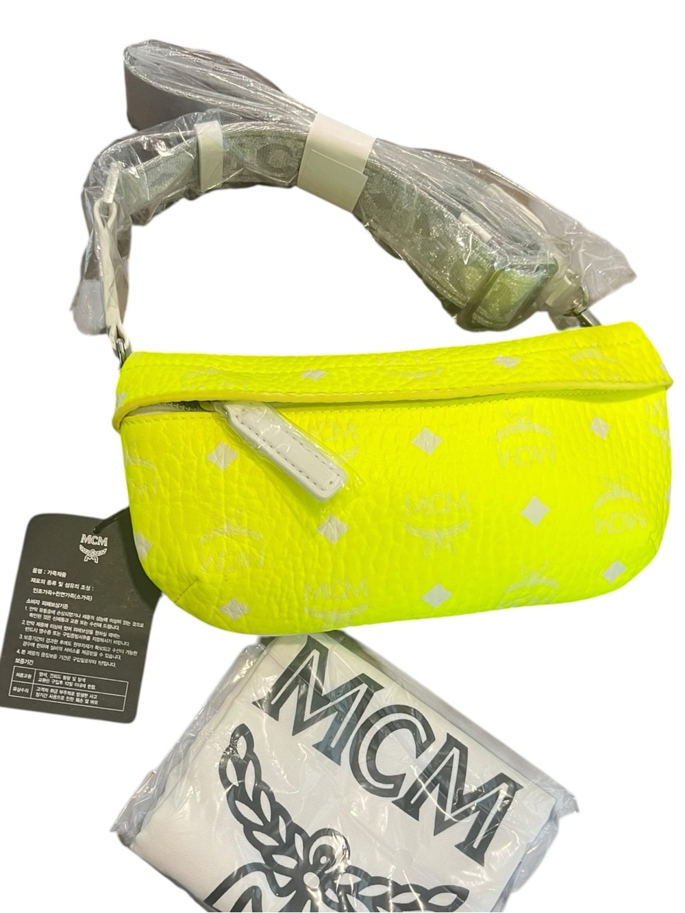 NWT MCM Visetos Vanity Neon Yellow Purse RARE Crossbody / Belt Bag - Picture 3 of 7